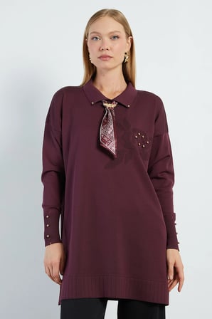 Fullamodest Fularlı Jakarlı Triko Tunik