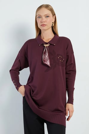 Fullamodest Fularlı Jakarlı Triko Tunik