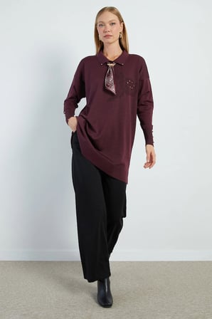 Fullamodest Fularlı Jakarlı Triko Tunik