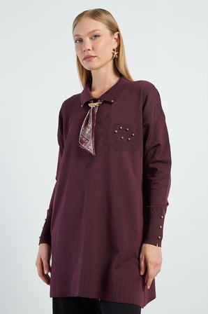 Fullamodest Fularlı Jakarlı Triko Tunik