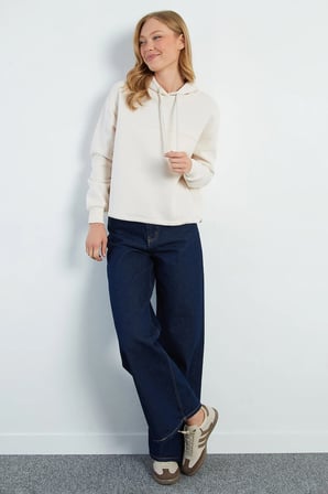 3 İplik Stoperli Kapüşonlu Oversize Sweatshirt