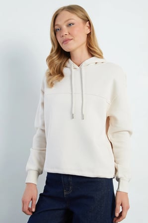 3 İplik Stoperli Kapüşonlu Oversize Sweatshirt