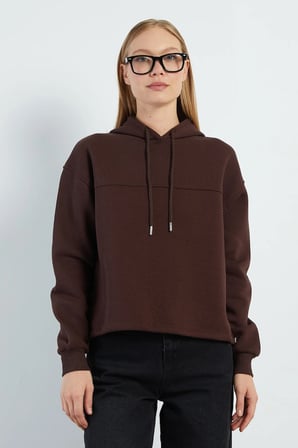 3 İplik Stoperli Kapüşonlu Oversize Sweatshirt