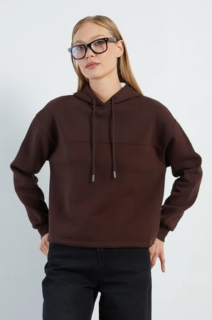3 İplik Stoperli Kapüşonlu Oversize Sweatshirt