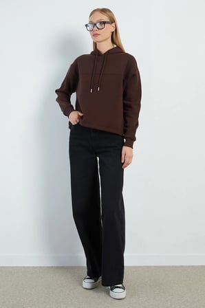 3 İplik Stoperli Kapüşonlu Oversize Sweatshirt