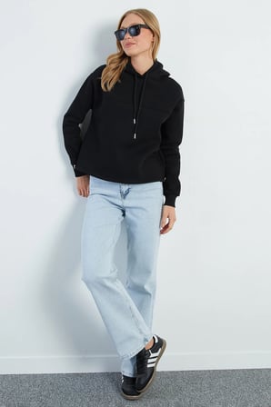 3 İplik Stoperli Kapüşonlu Oversize Sweatshirt