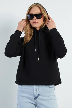 3 İplik Stoperli Kapüşonlu Oversize Sweatshirt