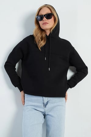3 İplik Stoperli Kapüşonlu Oversize Sweatshirt