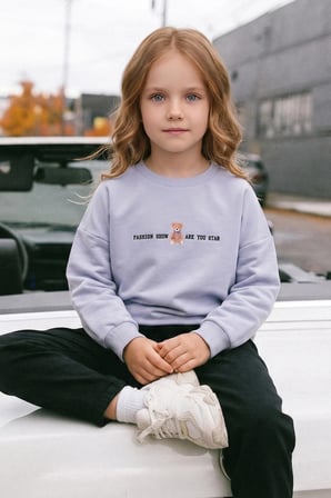 Ayıcık Baskılı Oversize Kız Çocuk Sweatshirt
