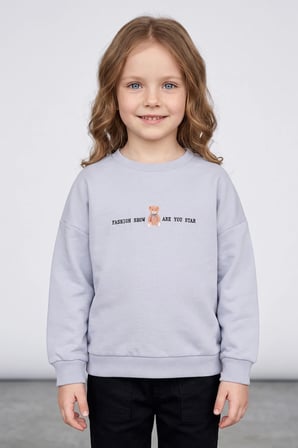 Ayıcık Baskılı Oversize Kız Çocuk Sweatshirt