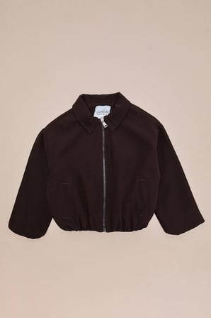Fermuarlı Pileli Polo Yaka Bomber Kız Çocuk Ceket
