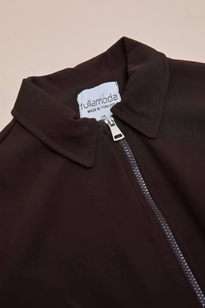 Fermuarlı Pileli Polo Yaka Bomber Kız Çocuk Ceket