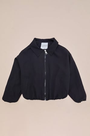 Fermuarlı Pileli Polo Yaka Bomber Kız Çocuk Ceket