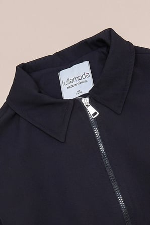 Fermuarlı Pileli Polo Yaka Bomber Kız Çocuk Ceket