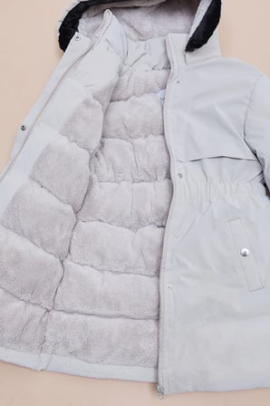 Beli Büzgülü Kapüşonlu Kız Çocuk Mont