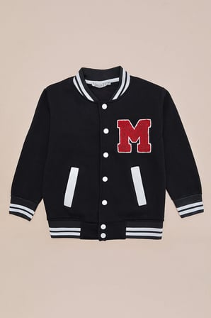 Nakışlı Dik Yaka Kolej Unisex Çocuk Ceket