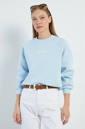 3 İplik Kalp Nakışlı Oversize Sweatshirt
