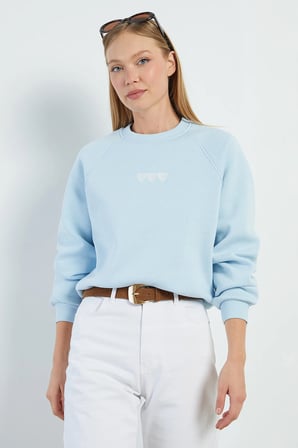 3 İplik Kalp Nakışlı Oversize Sweatshirt