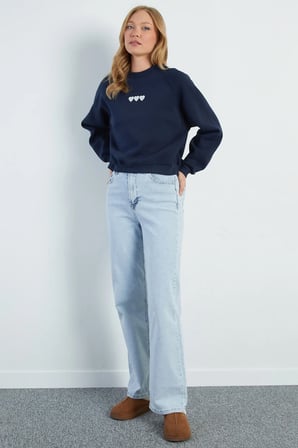 3 İplik Kalp Nakışlı Oversize Sweatshirt