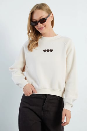 3 İplik Kalp Nakışlı Oversize Sweatshirt