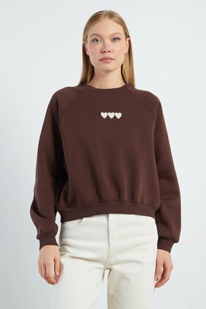 3 İplik Kalp Nakışlı Oversize Sweatshirt