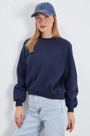 3 İplik Basic Bisiklet Yaka Oversize Sweatshirt