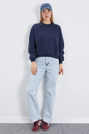 3 İplik Basic Bisiklet Yaka Oversize Sweatshirt