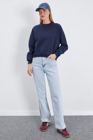 3 İplik Basic Bisiklet Yaka Oversize Sweatshirt