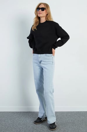 3 İplik Basic Bisiklet Yaka Oversize Sweatshirt
