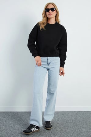3 İplik Basic Bisiklet Yaka Oversize Sweatshirt