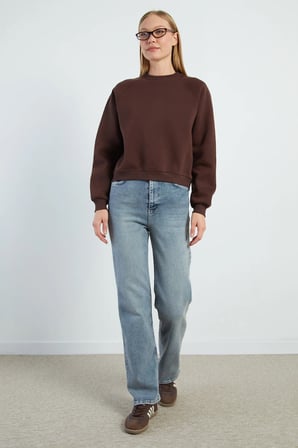 3 İplik Basic Bisiklet Yaka Oversize Sweatshirt
