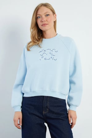 3 İplik Yazı Nakışlı Reglan Kol Oversize Sweatshirt