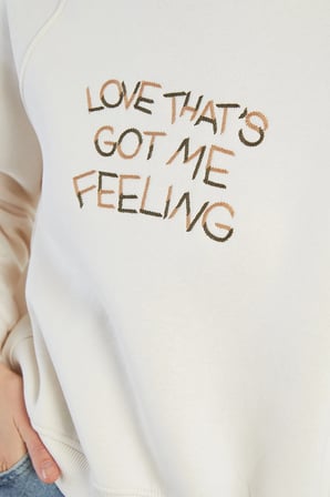 3 İplik Yazı Nakışlı Reglan Kol Oversize Sweatshirt