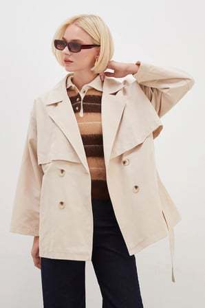 Pelerinli Kuşaklı Geniş Kol Oversize Trençkot