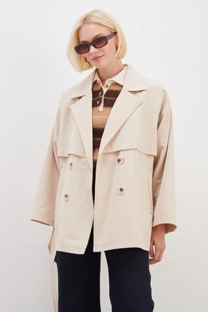 Pelerinli Kuşaklı Geniş Kol Oversize Trençkot