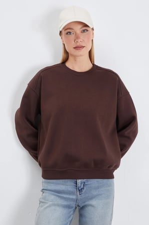 3 İplik Basic Bisiklet Yaka Oversize Sweatshirt