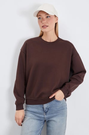 3 İplik Basic Bisiklet Yaka Oversize Sweatshirt