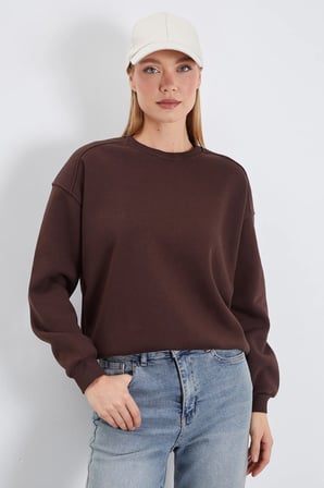 3 İplik Basic Bisiklet Yaka Oversize Sweatshirt