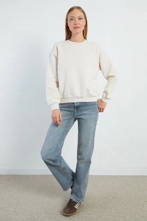 3 İplik Basic Bisiklet Yaka Oversize Sweatshirt