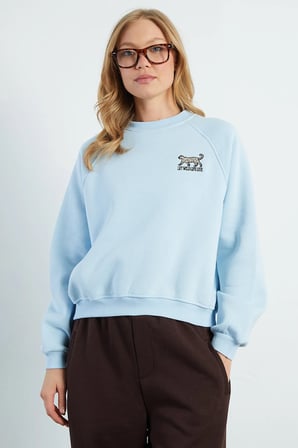 3 İplik Leopar Nakışlı Reglan Kol Oversize Sweatshirt