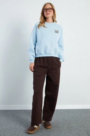 3 İplik Leopar Nakışlı Reglan Kol Oversize Sweatshirt