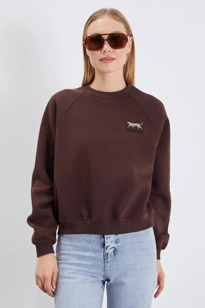 3 İplik Leopar Nakışlı Reglan Kol Oversize Sweatshirt