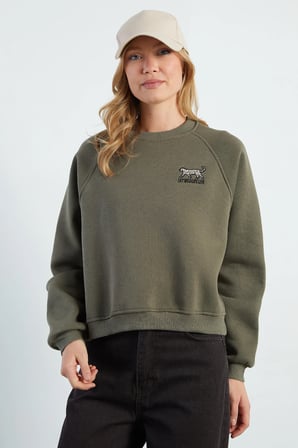 3 İplik Leopar Nakışlı Reglan Kol Oversize Sweatshirt