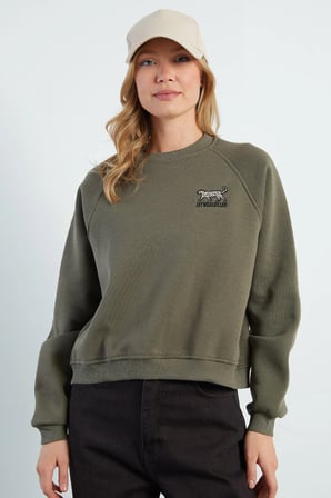 3 İplik Leopar Nakışlı Reglan Kol Oversize Sweatshirt