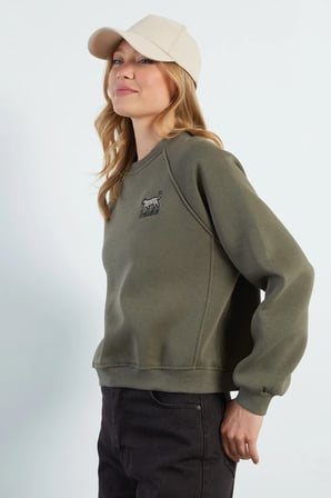 3 İplik Leopar Nakışlı Reglan Kol Oversize Sweatshirt