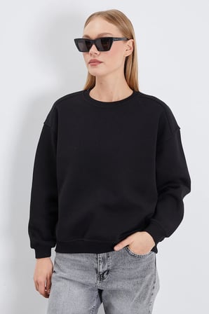 3 İplik Basic Bisiklet Yaka Oversize Sweatshirt