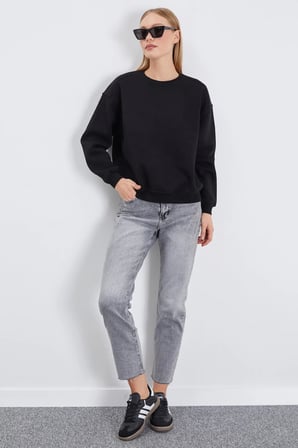 3 İplik Basic Bisiklet Yaka Oversize Sweatshirt