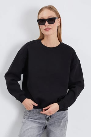 3 İplik Basic Bisiklet Yaka Oversize Sweatshirt
