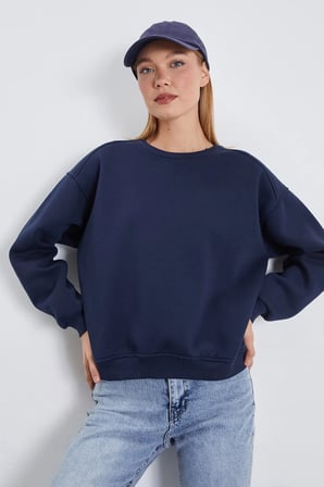 3 İplik Basic Bisiklet Yaka Oversize Sweatshirt