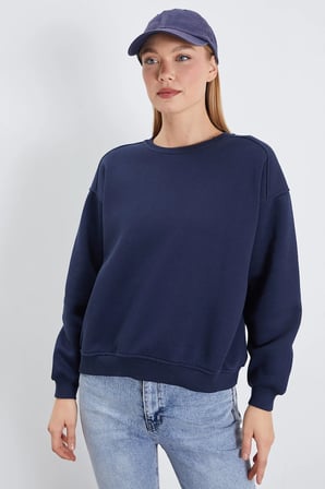3 İplik Basic Bisiklet Yaka Oversize Sweatshirt